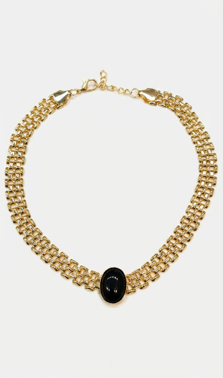 Stunning Vintage-Inspired Choker Necklace 37cm | Gold-Plated Brass with Beautiful Stone