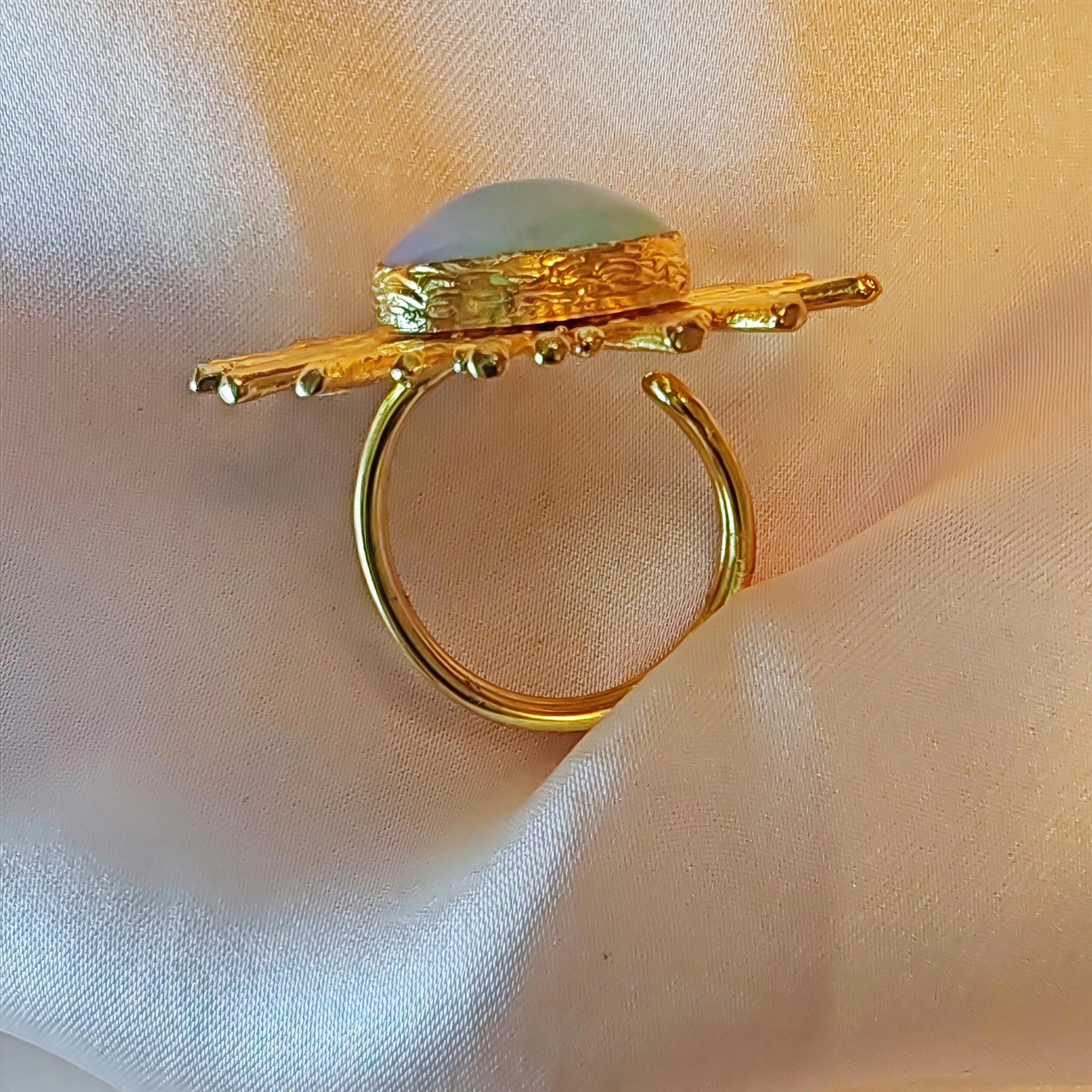 Handmade Gold-Plated Opal Sunburst Ring - Adjustable Boho Ring