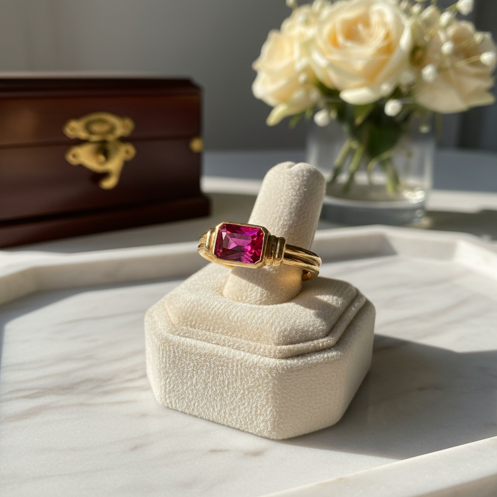 Emerald Cut Pink Zirconia Ring