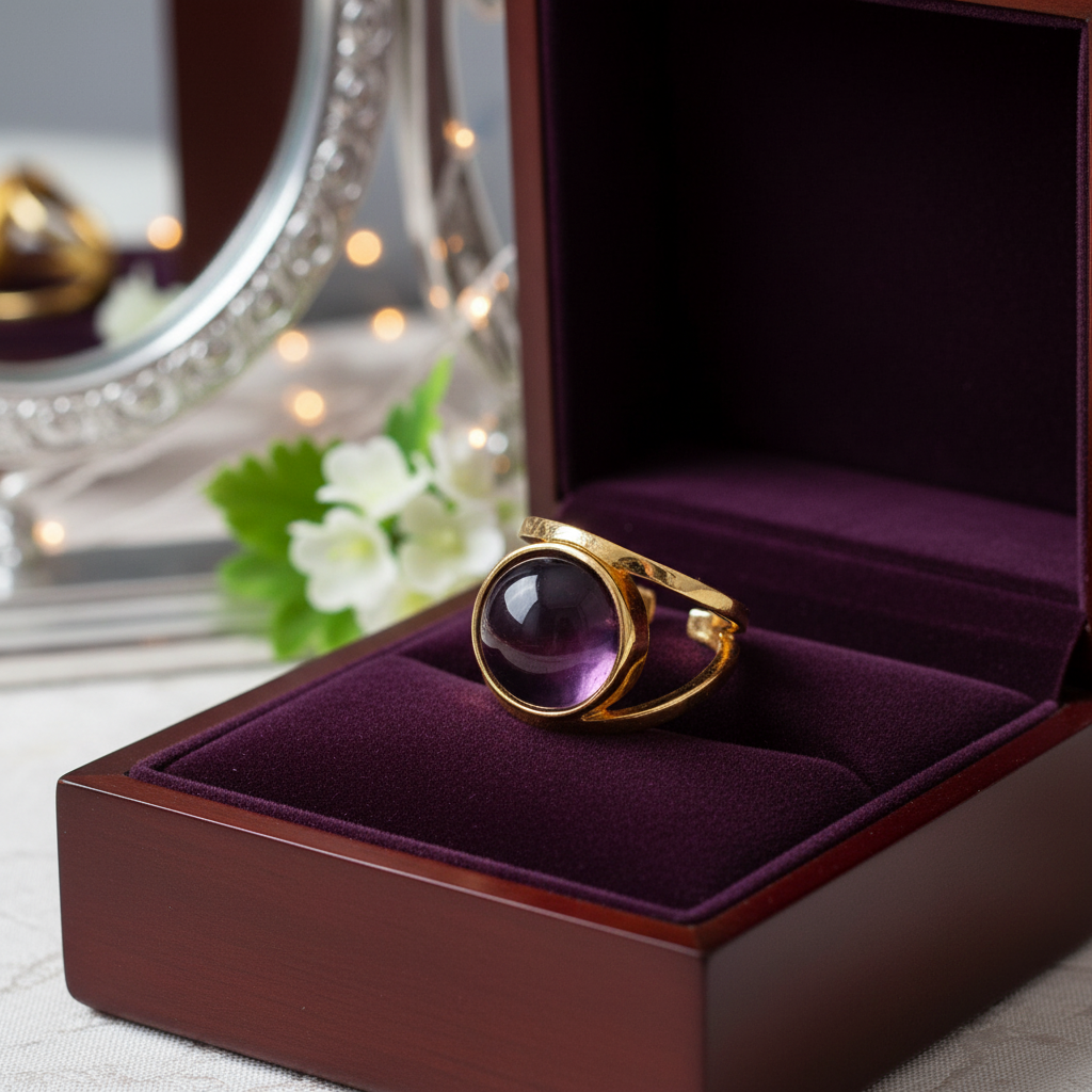 Amethyst Adjustable Ring 18K Gold Plated