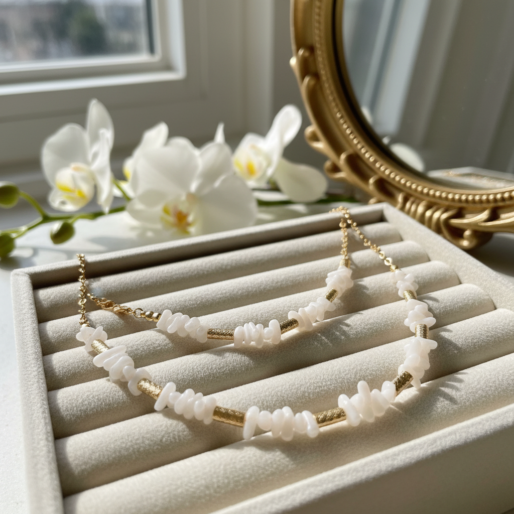 White Coral Choker & Bracelet Set  18k Gold Plated
