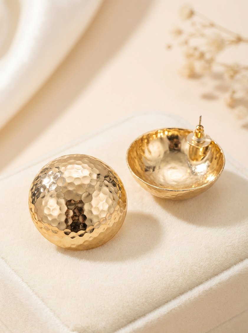 Gold Textured Earrings 4,5 cm | Gold Plated | Modern Elegant Statement Jewellery
