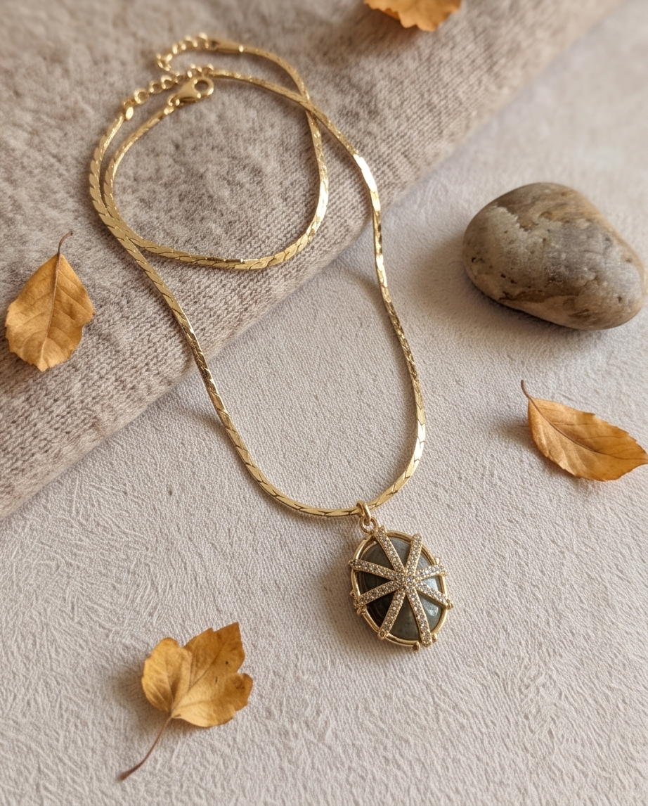 Rhodium Labradorite Starburst Necklace 50cm