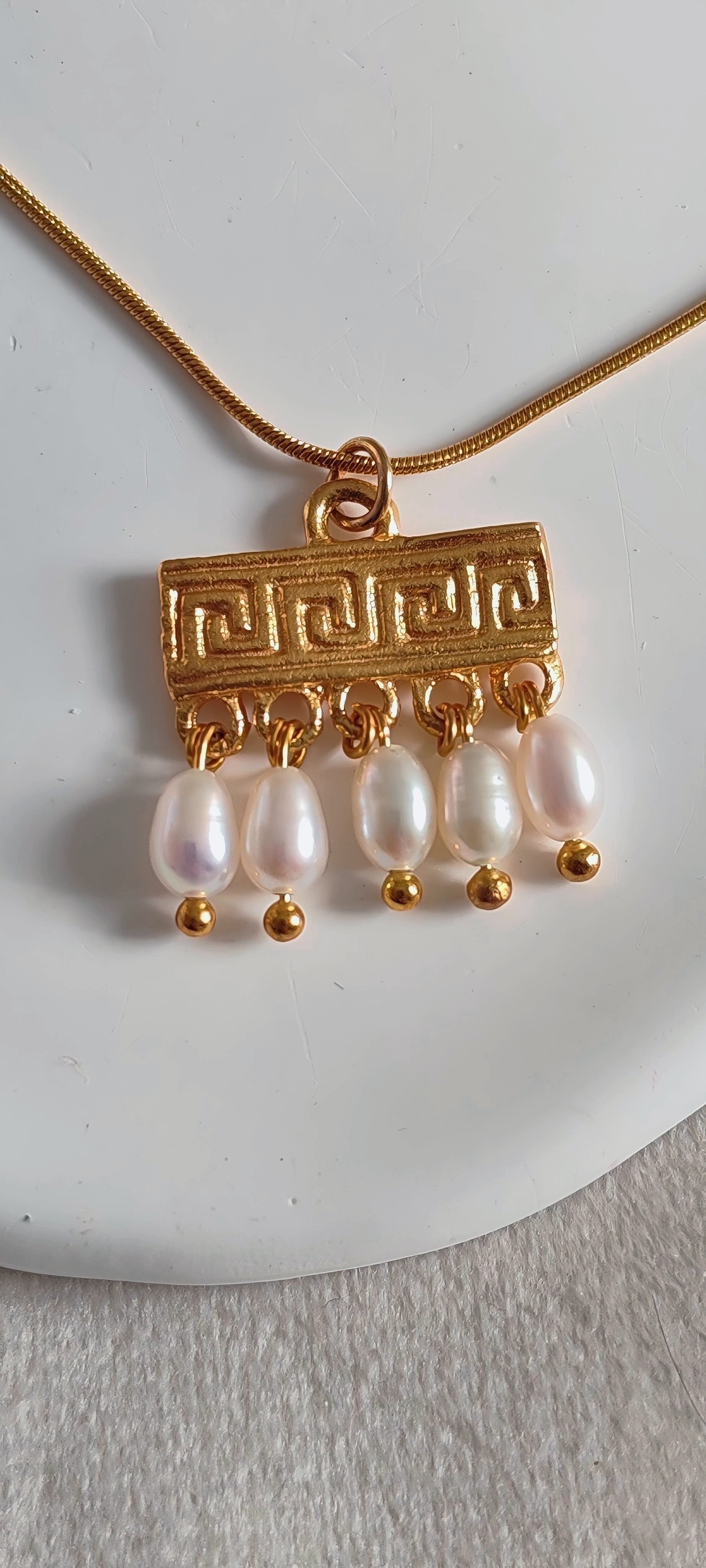 Gold-Plated Greek Style Set with Natural Pearls
