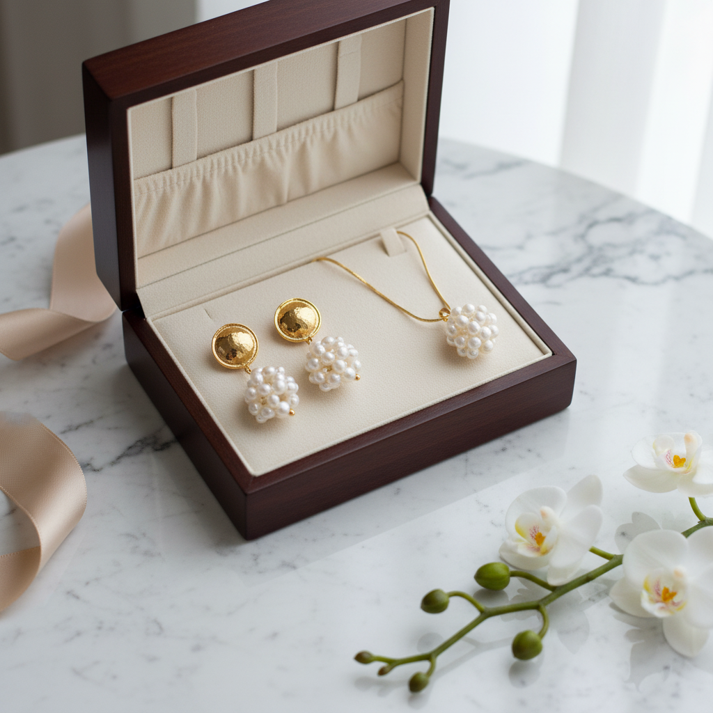 Pearl Cluster Jewelry Set - 18K Gold Plated Elegance