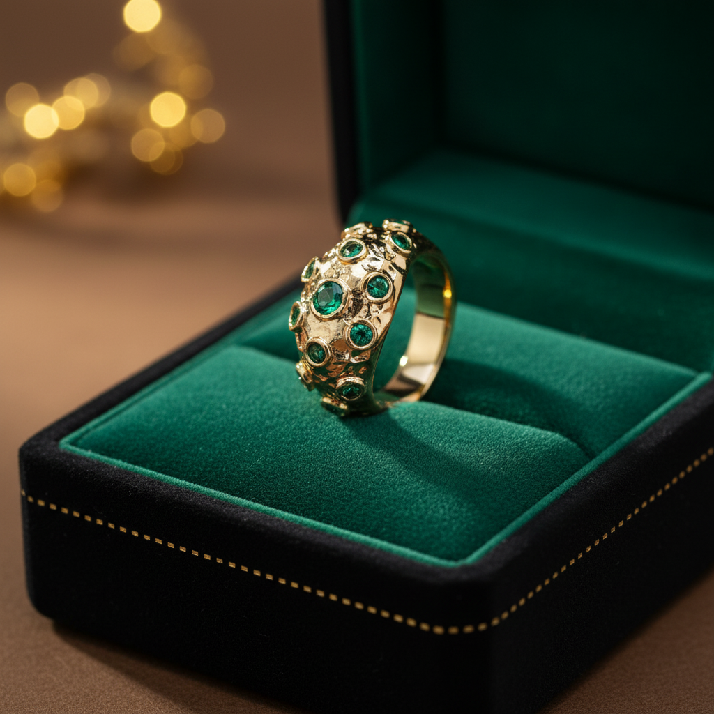 Vintage Gold Ring with Green Zirconia Stones