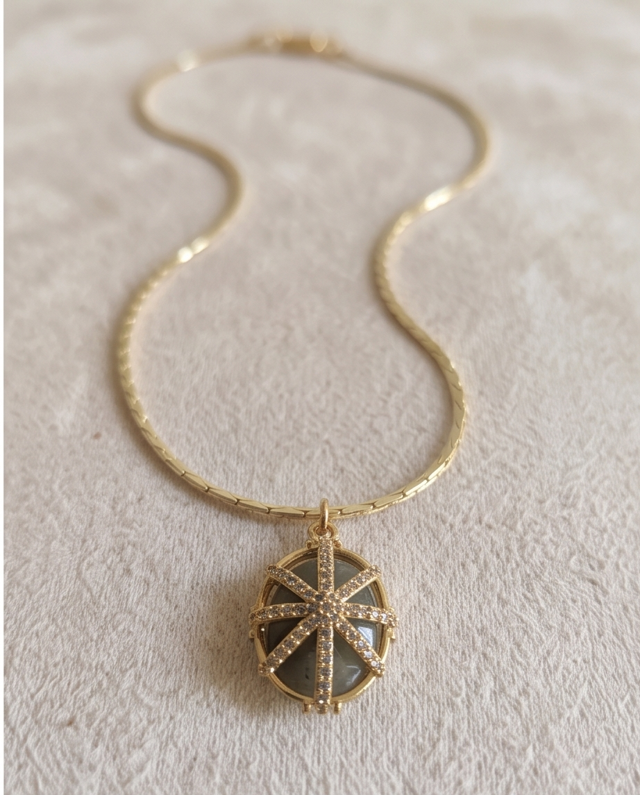 Rhodium Labradorite Starburst Necklace 50cm